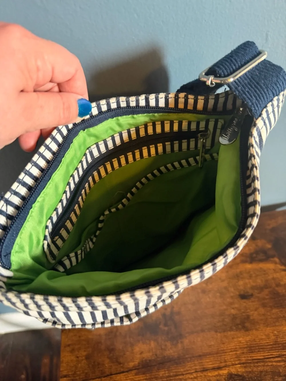 Thirty-one Navy and Cream Striped Crossbody Bag - Picture 5 of 6